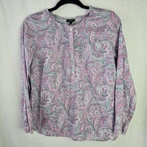 Talbots Petite SP Cotton Popover Paisley Lightweight Femme Light Academia Resort